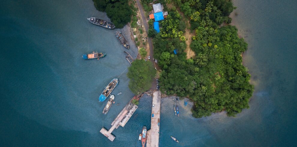 Andaman Islands tour — aerial view of turquoise lagoon and white sand beach at Radhanagar, Havelock Island